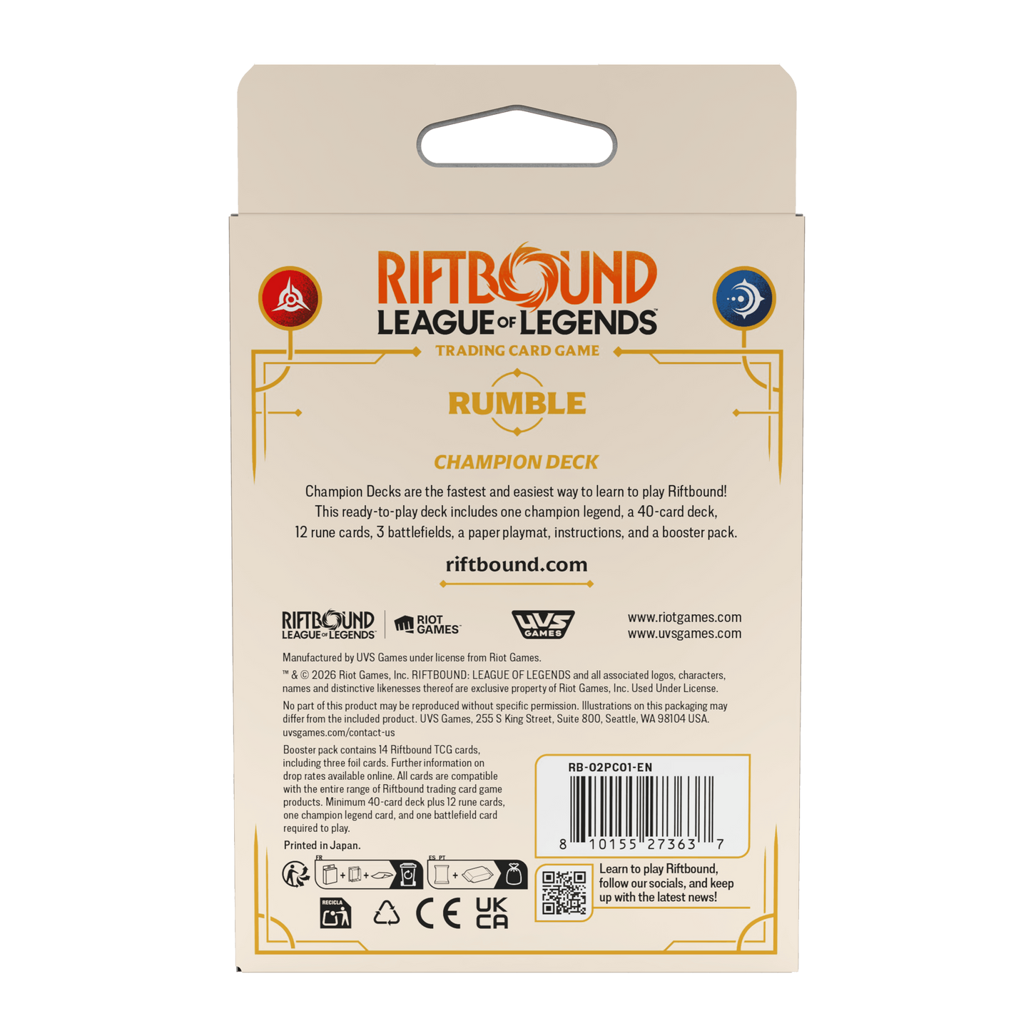 Riftbound - League of Legends TCG - Rumble (2026) Spiritforged Champion Deck - Riot Games