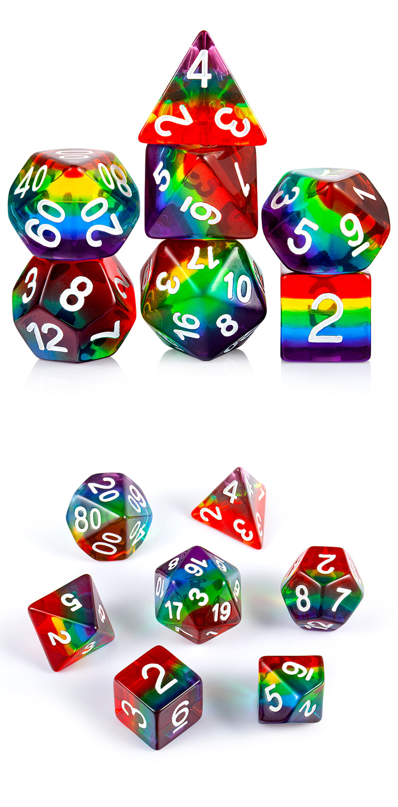 Resin Dice Set (7pcs) [Clear Rainbow] - Dice Habit
