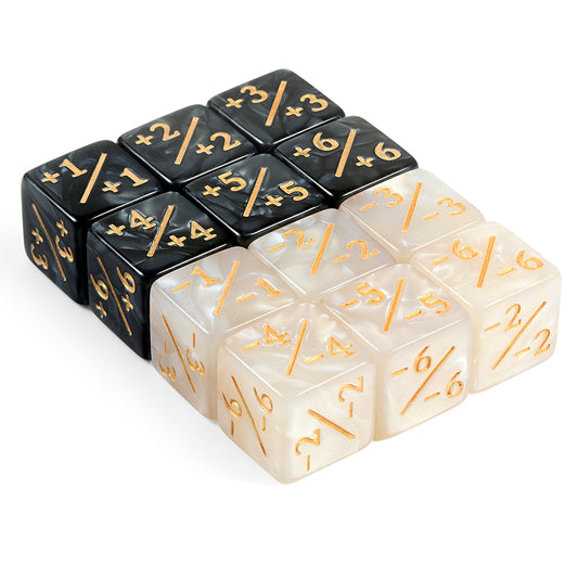 Positive/Negative Dice Counters [Oynx/Marble] (12pcs) - Dice Habit