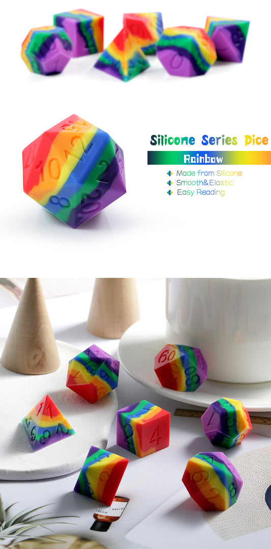 Silicone Dice Set (7pcs) [Rainbow] - Dice Habit
