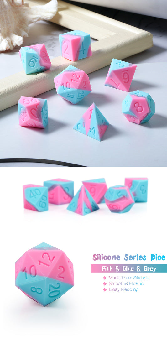 Silicone Dice Set (7pcs) [Bubble Gum] - Dice Habit