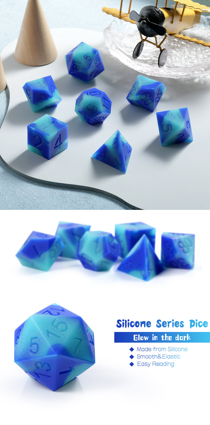 Silicone Dice Set (7pcs) [Horizon] (Glow) - Dice Habit