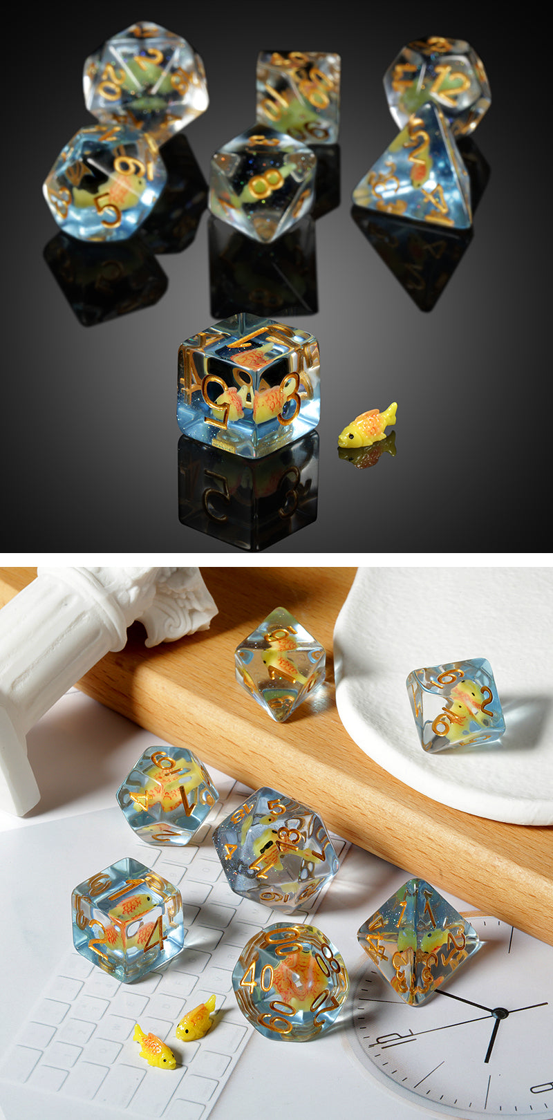 Resin Dice Set (7pcs) [Goldfish] - Dice Habit