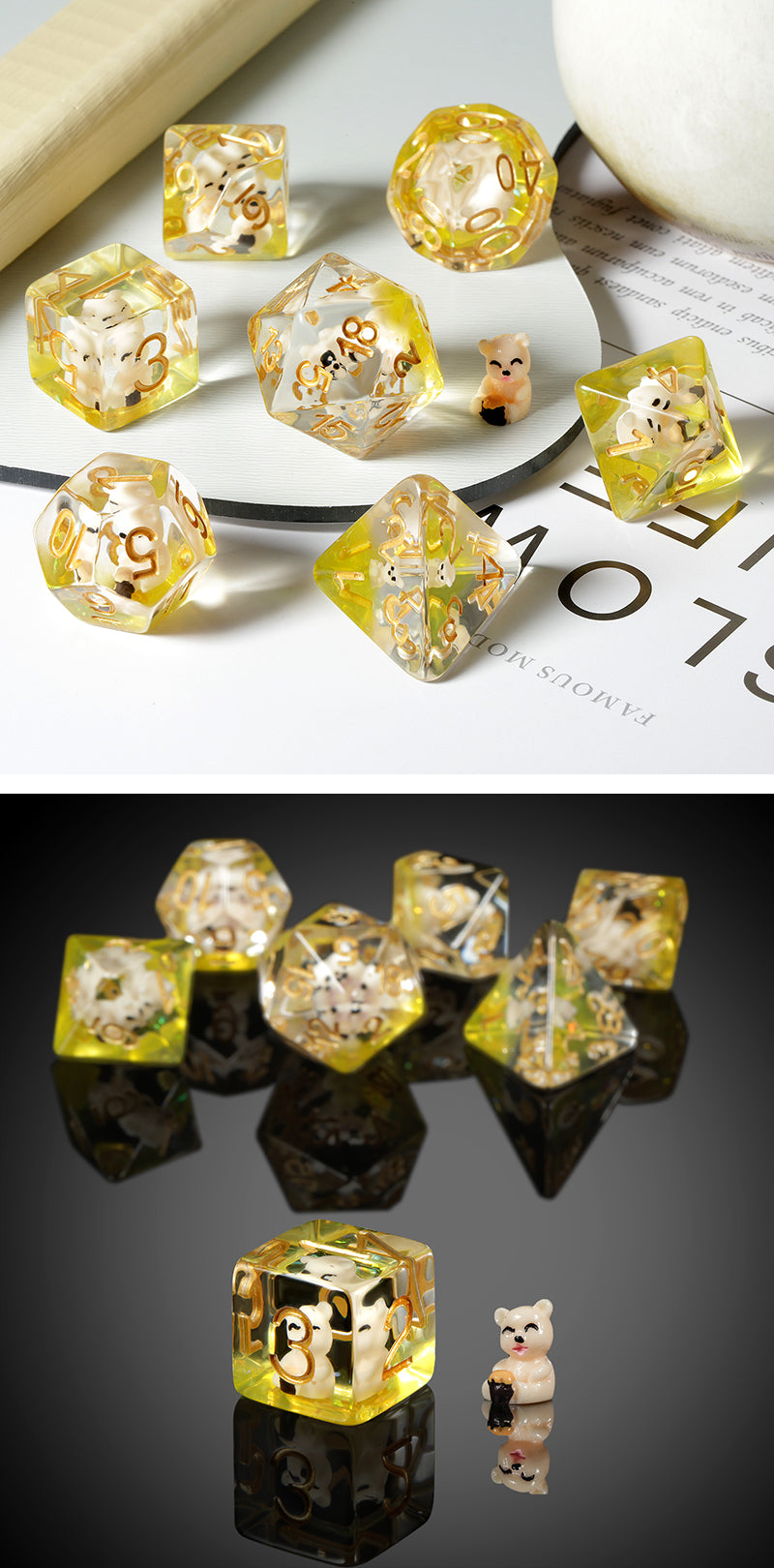 Resin Dice Set (7pcs) [Honey Bear] - Dice Habit