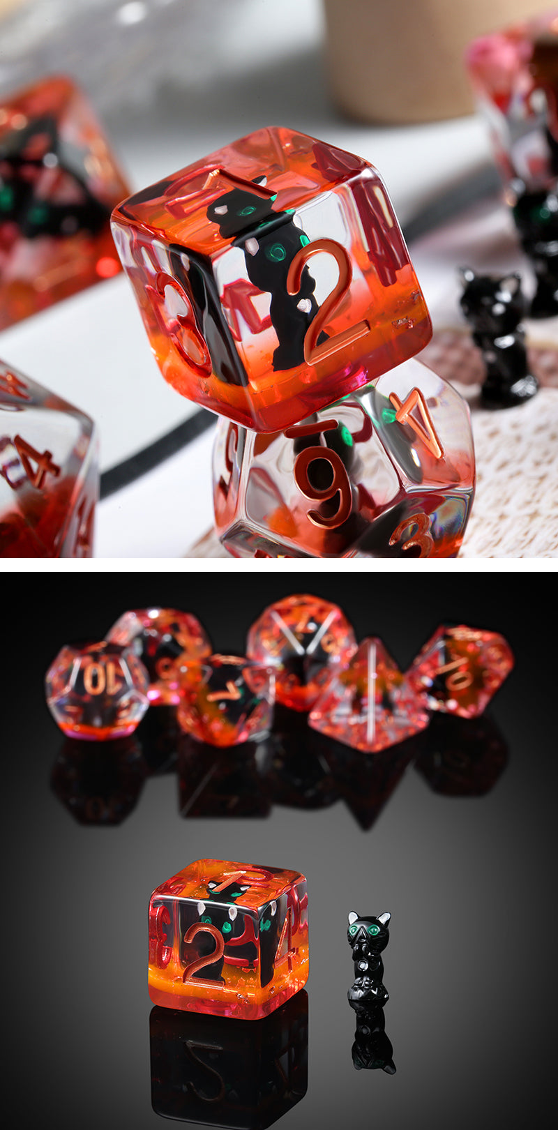 Resin Dice Set (7pcs) [Black Cat] - Dice Habit