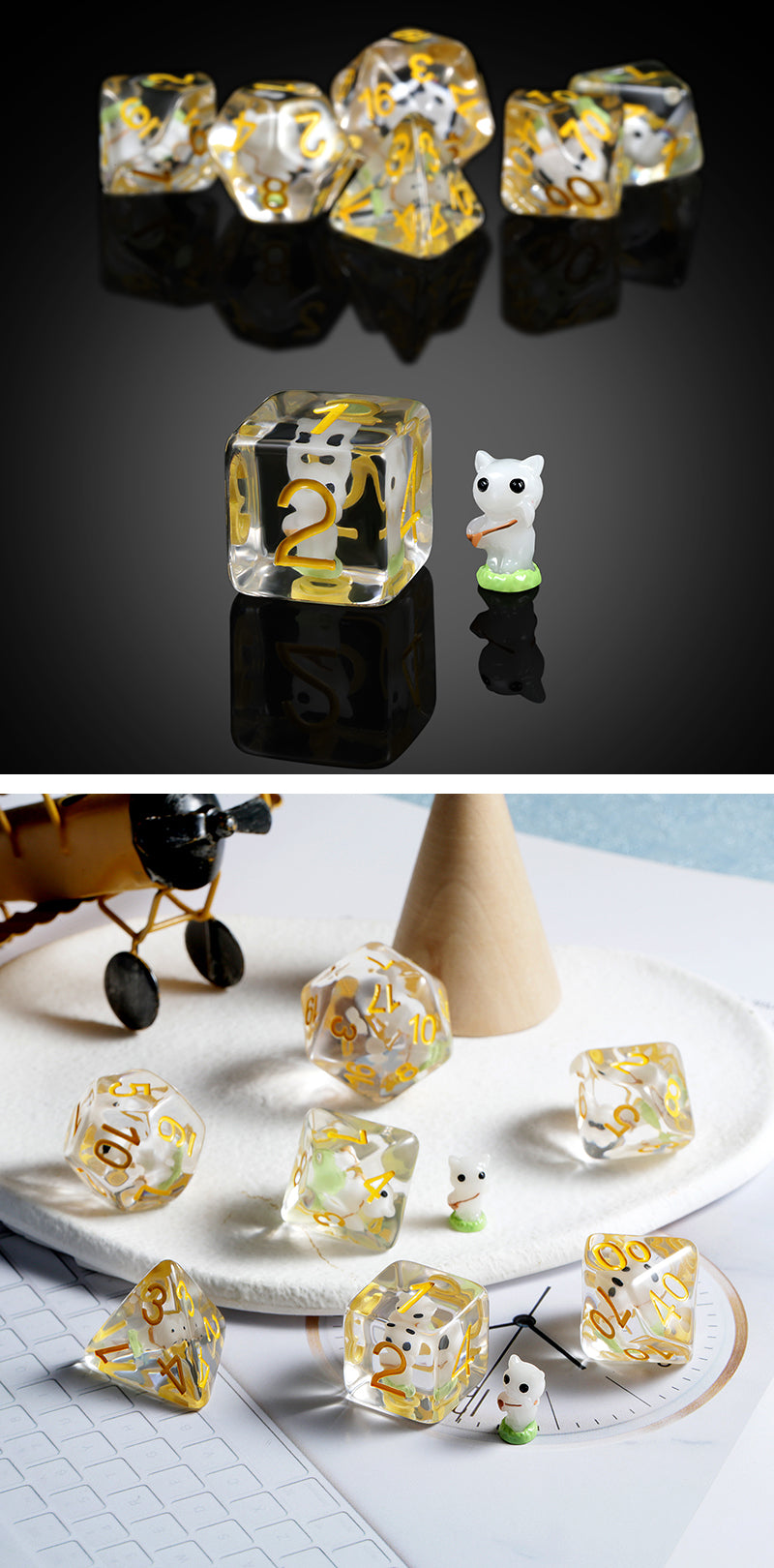 Resin Dice Set (7pcs) [White Cat] - Dice Habit