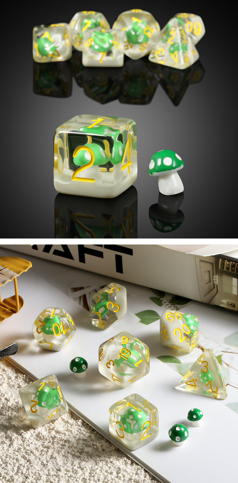 Resin Dice Set (7pcs) [Green Mushroom] - Dice Habit