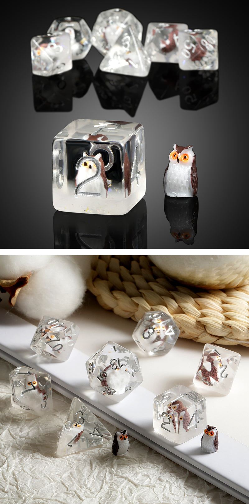 Resin Dice Set (7pcs) [Owl] - Dice Habit