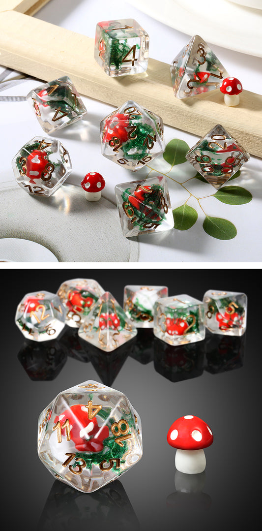 Resin Dice Set (7pcs) [Red Mushroom] - Dice Habit