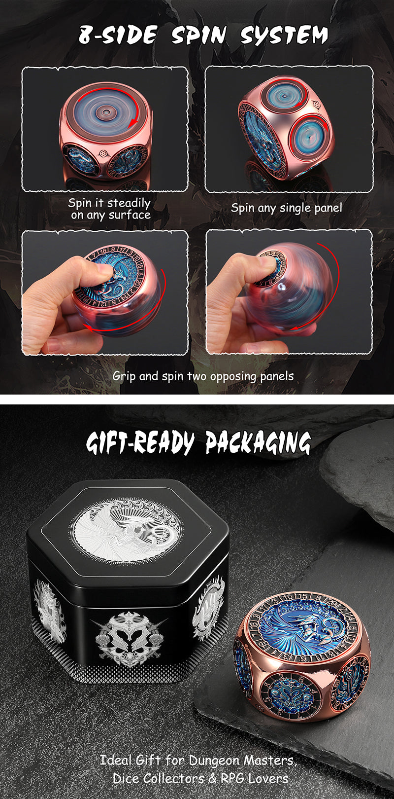 Octagon Spinner Dice [Blue & Copper] - Dice Habit