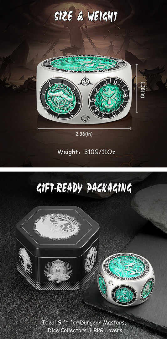 Octagon Spinner Dice [Green & Silver] - Dice Habit