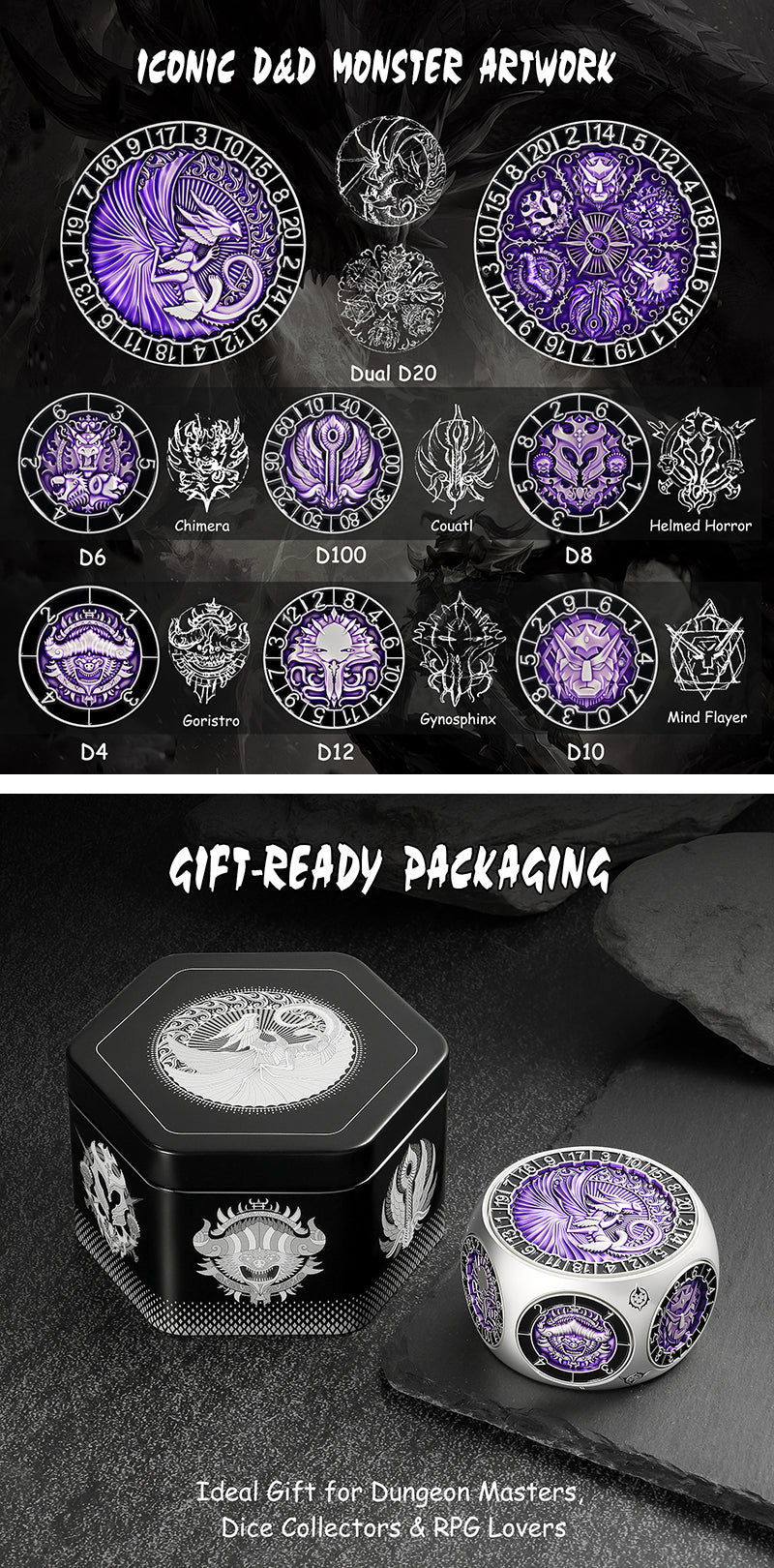 Octagon Spinner Dice [Purple & Silver] - Dice Habit