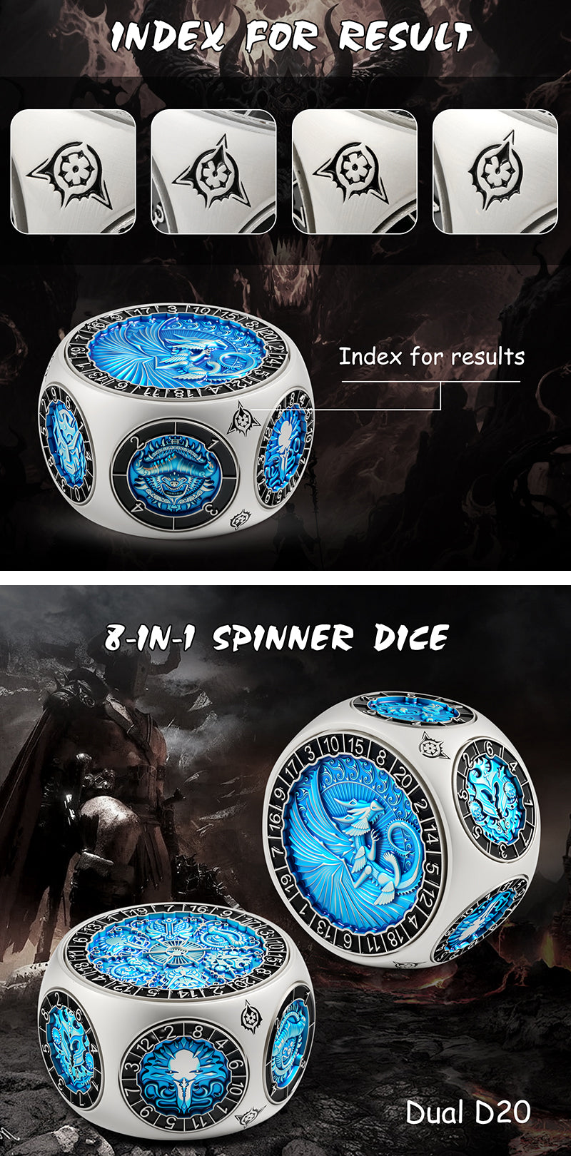 Octagon Spinner Dice [Blue & Silver] - Dice Habit