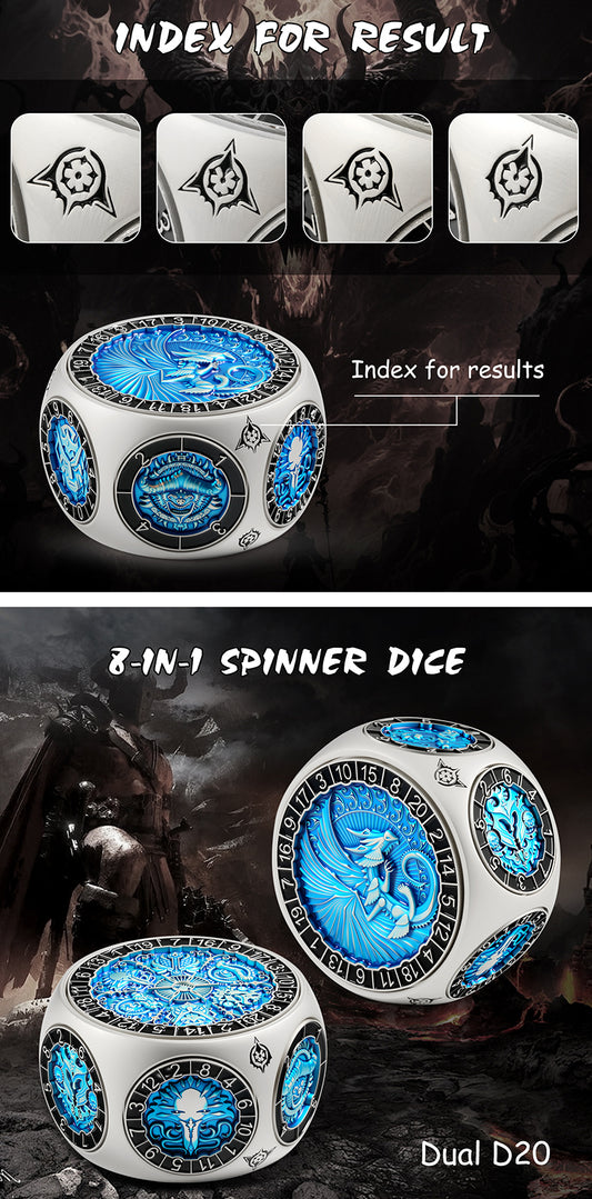 Octagon Spinner Dice [Blue & Silver] - Dice Habit