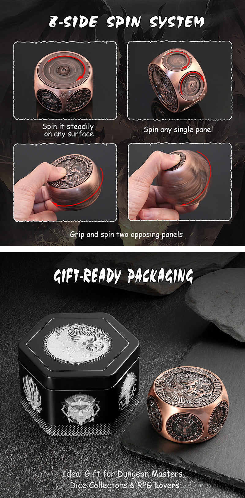 Octagon Spinner Dice [Copper] - Dice Habit