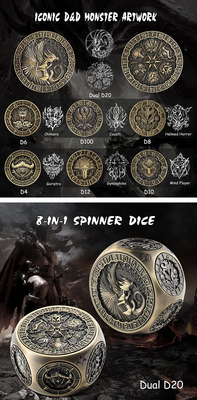 Octagon Spinner Dice [Bronze] - Dice Habit