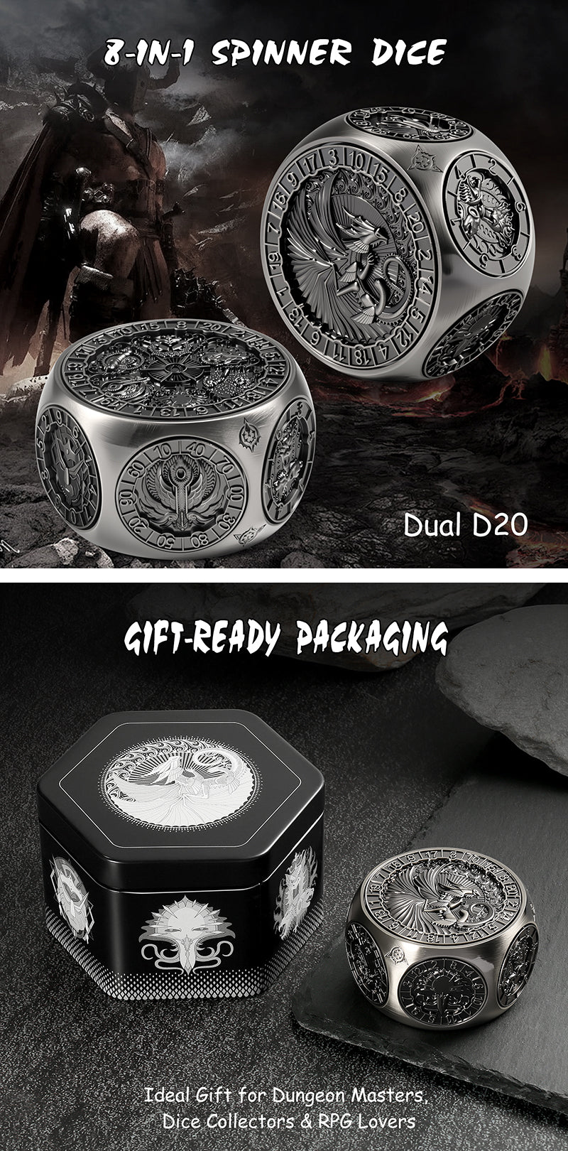 Octagon Spinner Dice [Iron] - Dice Habit