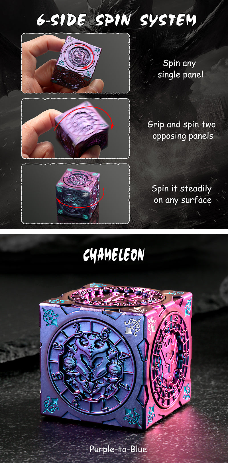 Cube Spinner Dice [Chameleon Purple] - Dice Habit