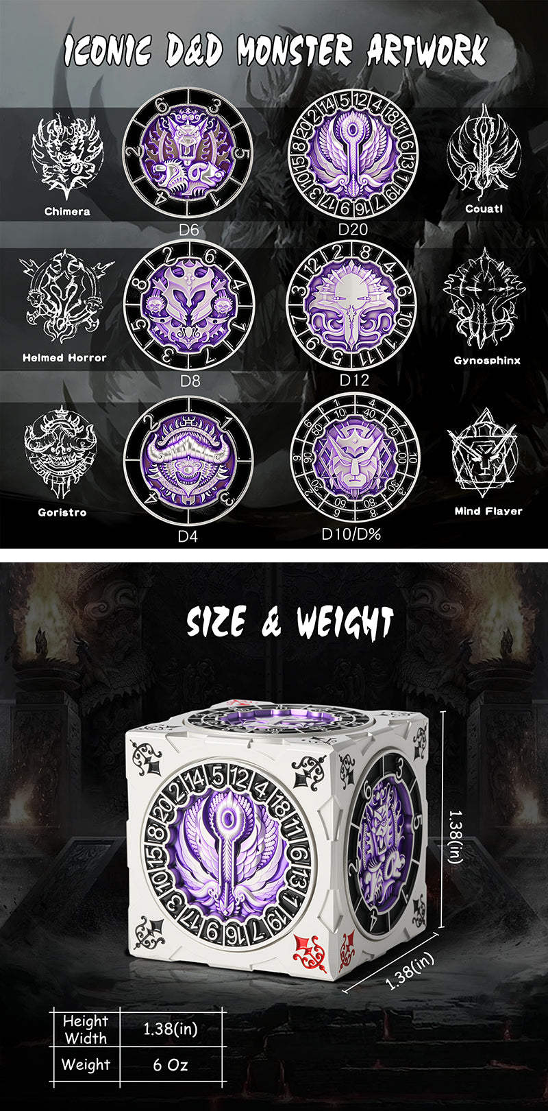 Cube Spinner Dice [Purple & Silver] - Dice Habit