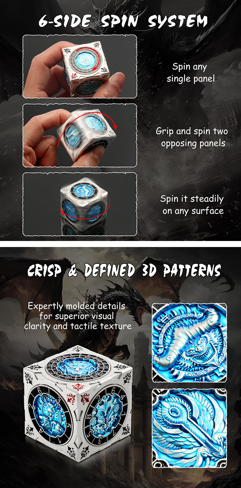 Cube Spinner Dice [Blue & Silver] - Dice Habit