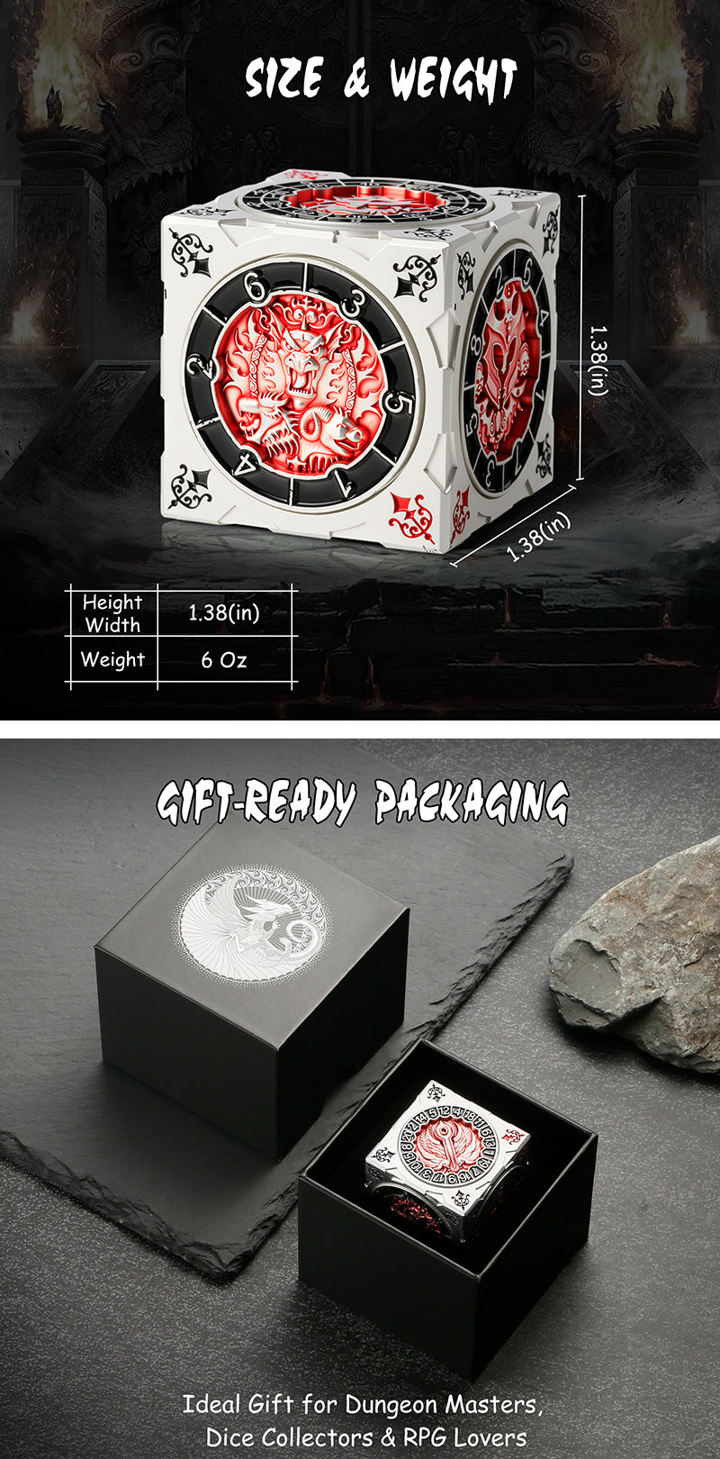 Cube Spinner Dice [Red & Silver] - Dice Habit