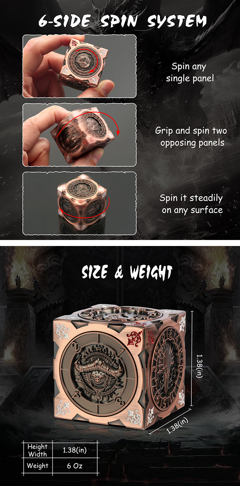 Cube Spinner Dice [Copper] - Dice Habit