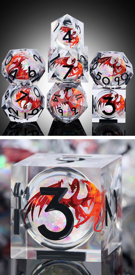 Liquid Core Dice Set (7pcs) (Dragon) [Ember] - Dice Habit