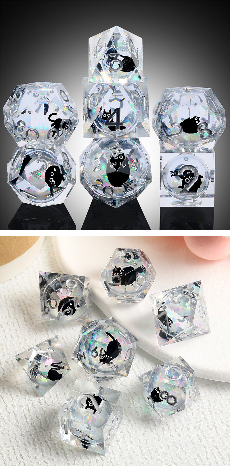 Liquid Core Dice Set (7pcs) [Diamond Kitty] - Dice Habit
