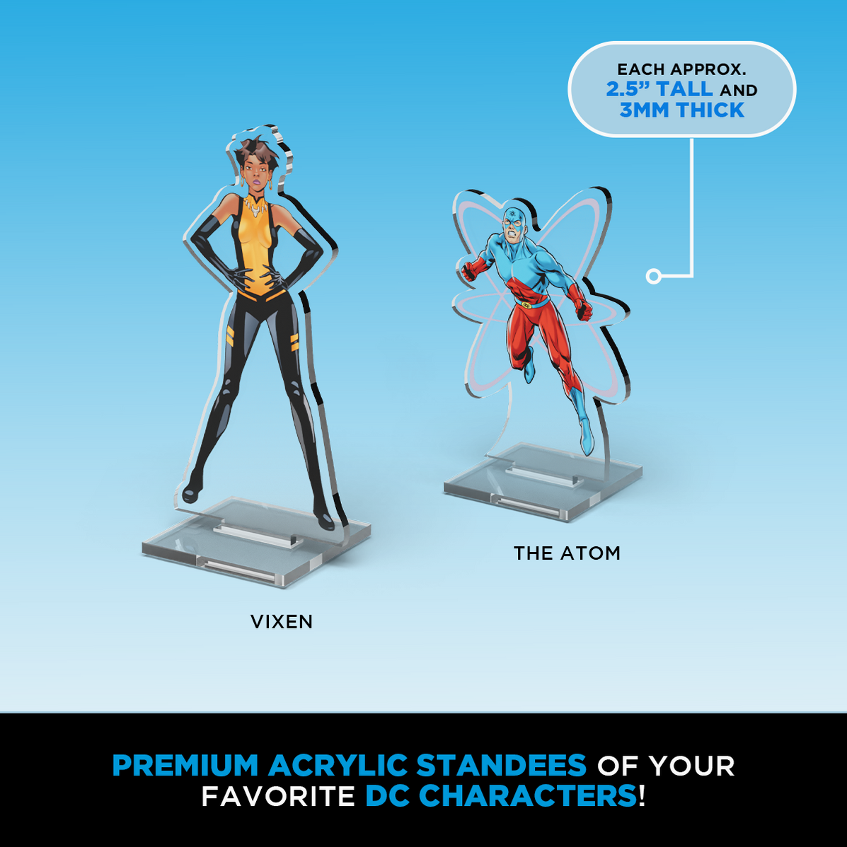 DC 2Dz Acrylic Standees: Pack 4 - The Atom Oversized Darkseid and Vixen- Cryptozoic
