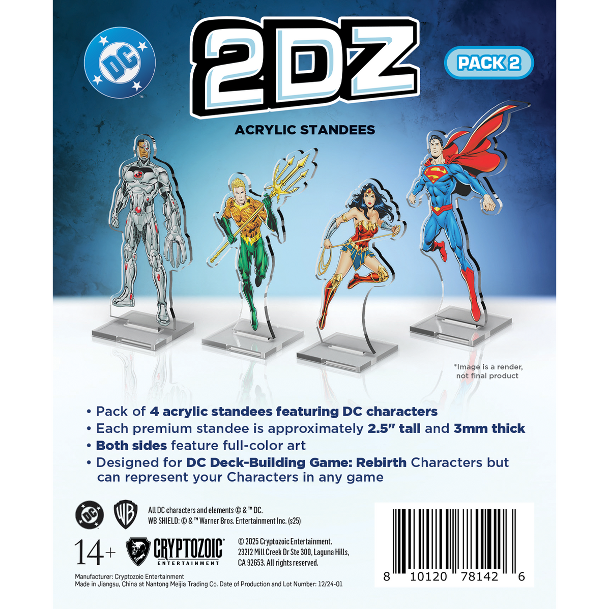 DC 2Dz Acrylic Standees: Pack 2 - Aquaman Superman Wonder Woman Cyborg - Cryptozoic