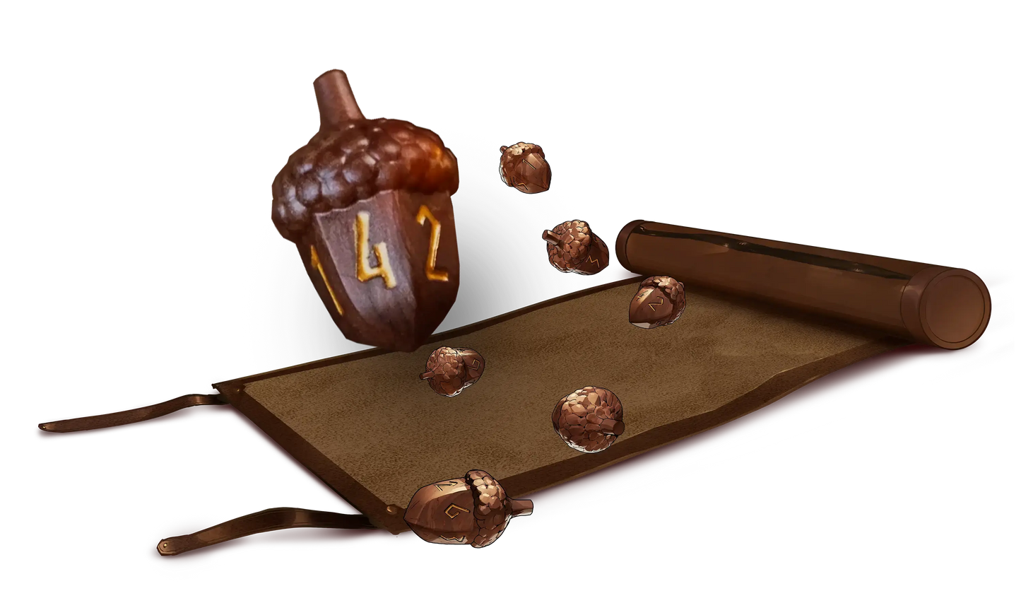 Resin: Legend in the Mist: Leather Satchel with 6 Resin Acorn Dice