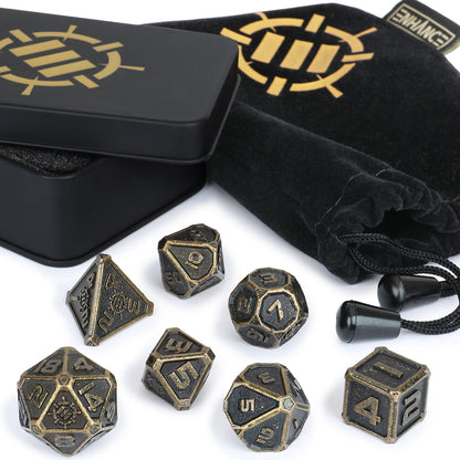 DnD Ancient Bronze Metal Dice Set - 7pc Polyhedral Dice with Storage Case and Dice Bag - Enhance Gaming