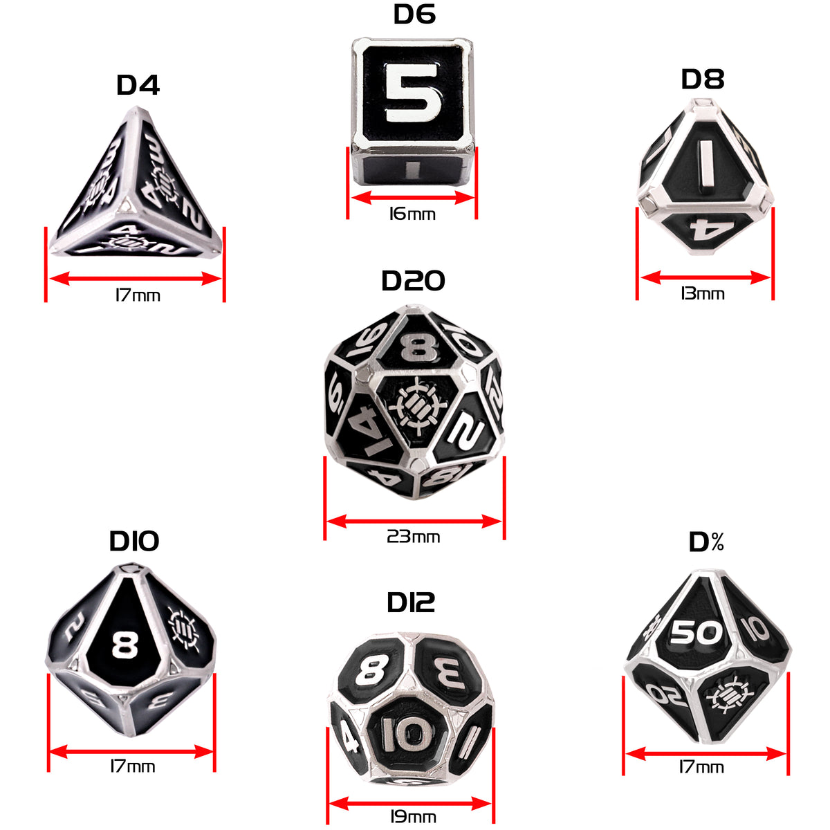 DnDN Dragon Metal Dice Set - 7pc Polyhedral Dice with 2-in-1 Dice Bag/Tray (Collectors Editions) - Enhance Gaming