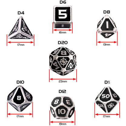 DnDN Dragon Metal Dice Set - 7pc Polyhedral Dice with 2-in-1 Dice Bag/Tray (Collectors Editions) - Enhance Gaming