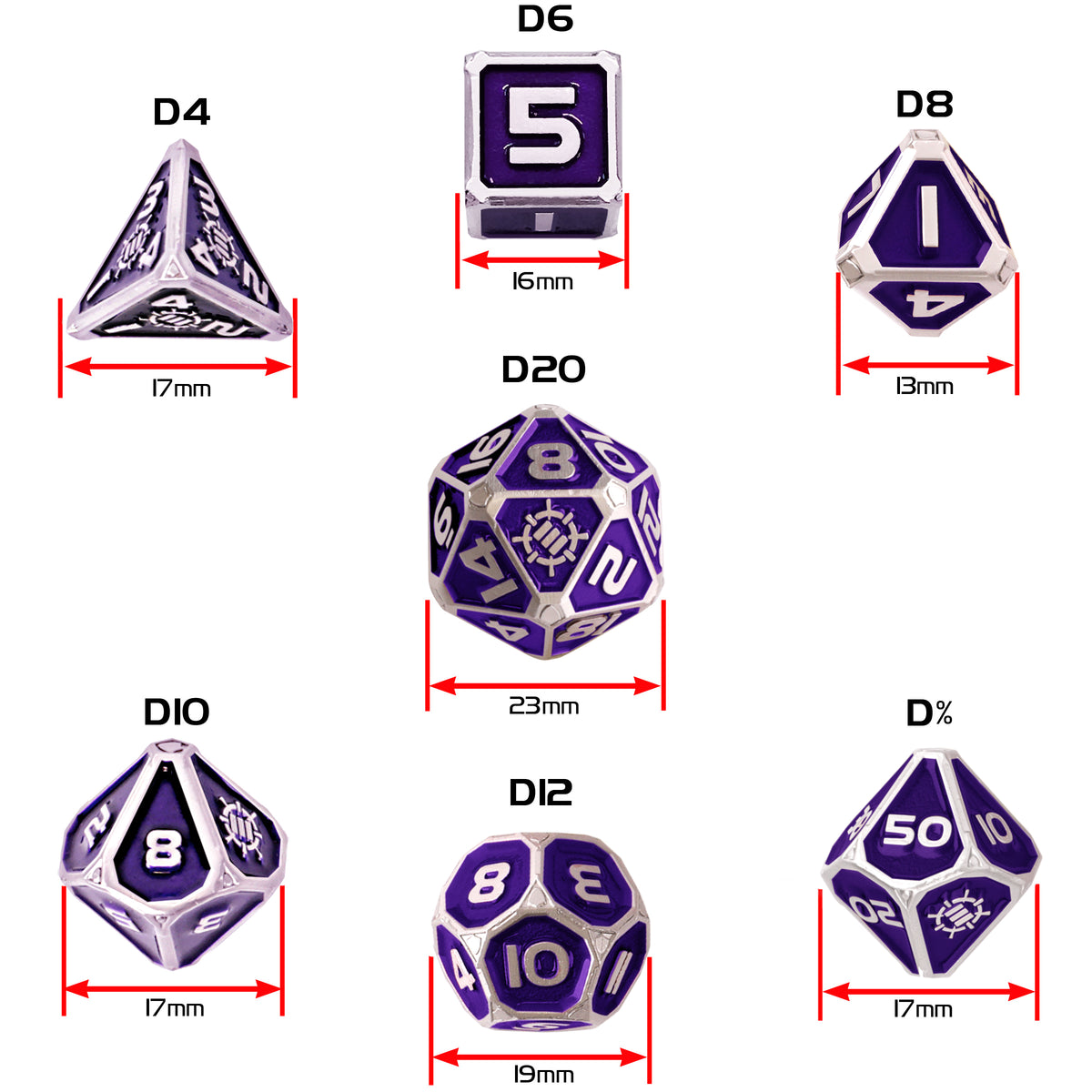 DnDN Dragon Metal Dice Set - 7pc Polyhedral Dice with 2-in-1 Dice Bag/Tray (Collectors Editions) - Enhance Gaming