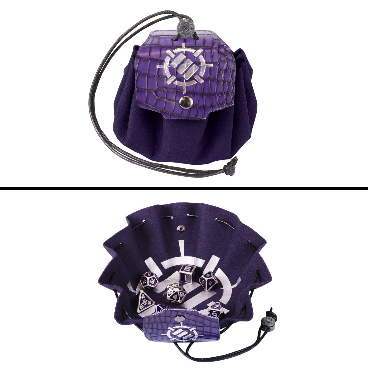 DnDN Dragon Metal Dice Set - 7pc Polyhedral Dice with 2-in-1 Dice Bag/Tray (Collectors Editions) - Enhance Gaming