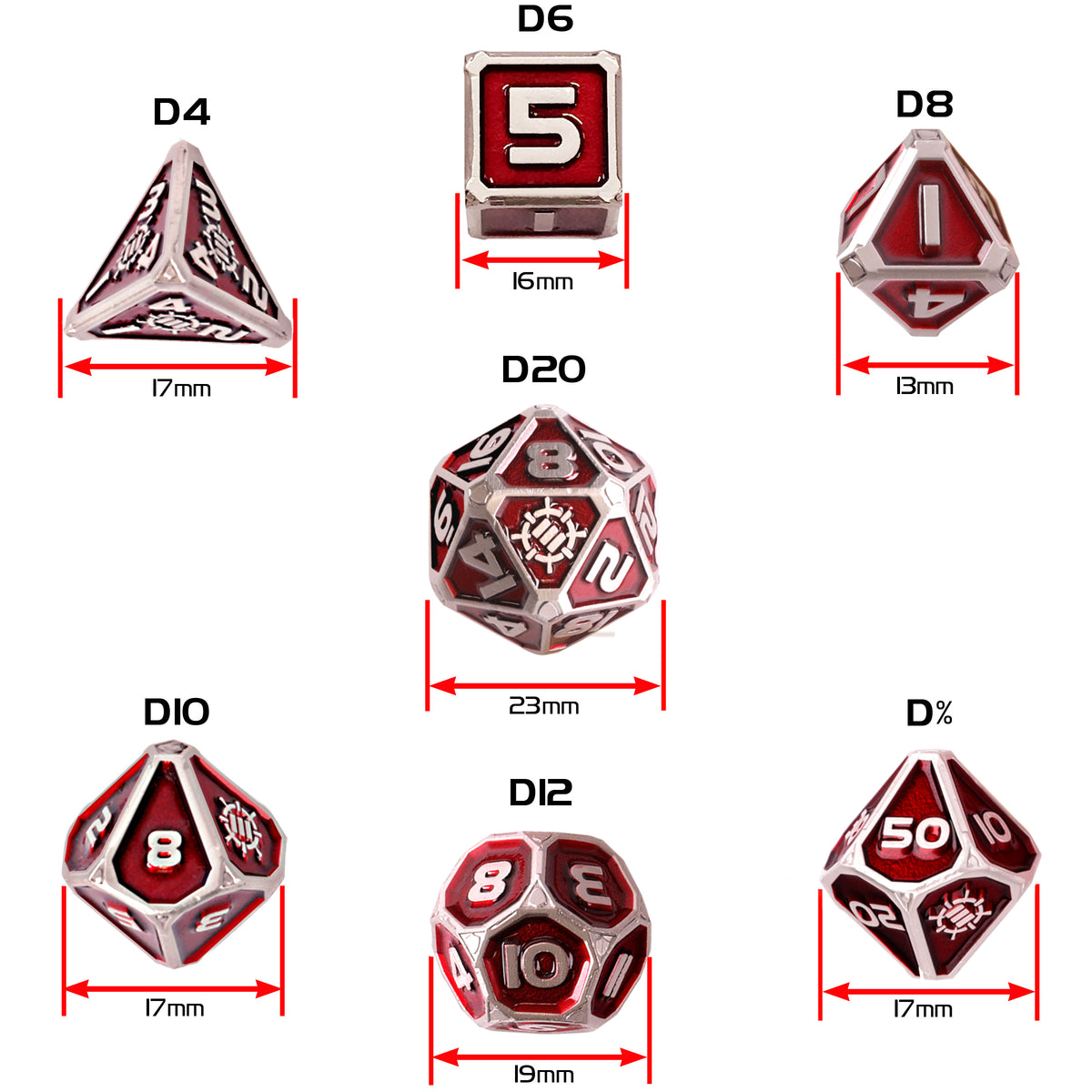 DnDN Dragon Metal Dice Set - 7pc Polyhedral Dice with 2-in-1 Dice Bag/Tray (Collectors Editions) - Enhance Gaming