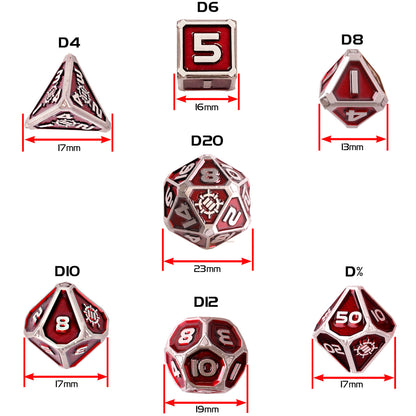 DnDN Dragon Metal Dice Set - 7pc Polyhedral Dice with 2-in-1 Dice Bag/Tray (Collectors Editions) - Enhance Gaming