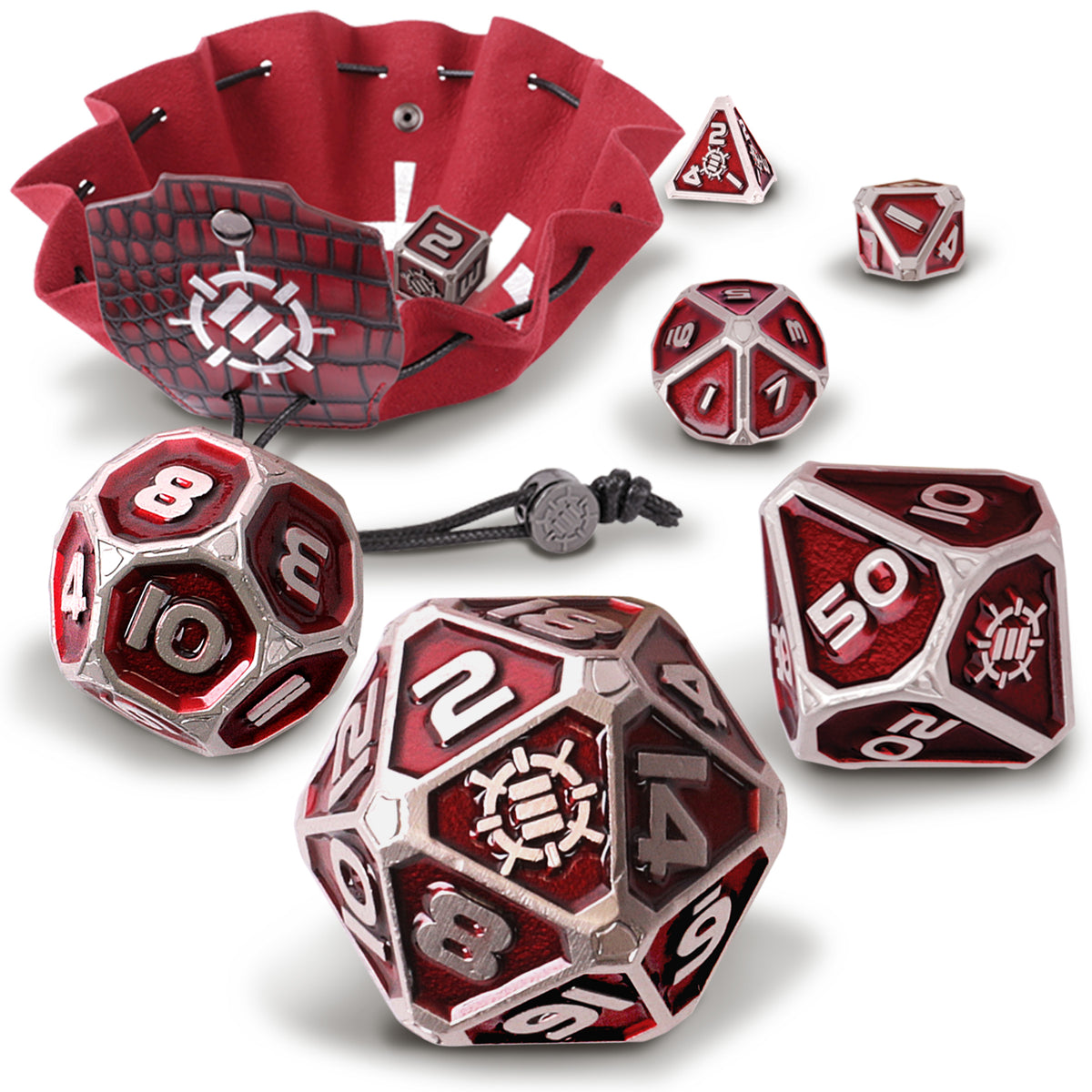DnDN Dragon Metal Dice Set - 7pc Polyhedral Dice with 2-in-1 Dice Bag/Tray (Collectors Editions) - Enhance Gaming
