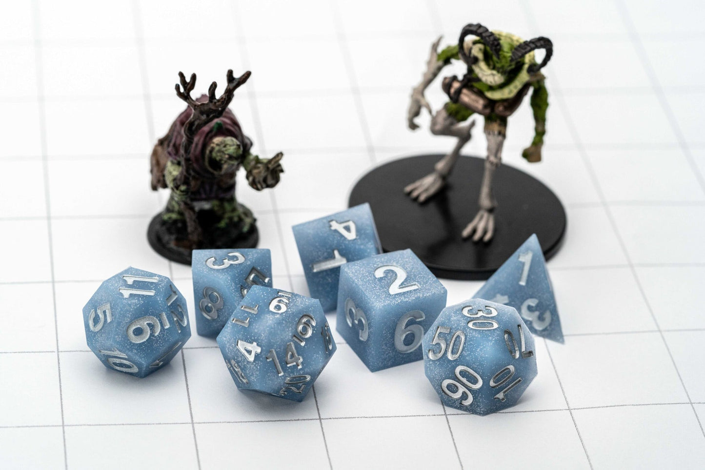 Sharp Edge Silicone Rubber 7 Polyhedral Dice Set - Glacial Debris - Fanroll Dice