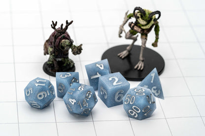 Sharp Edge Silicone Rubber 7 Polyhedral Dice Set - Glacial Debris - Fanroll Dice