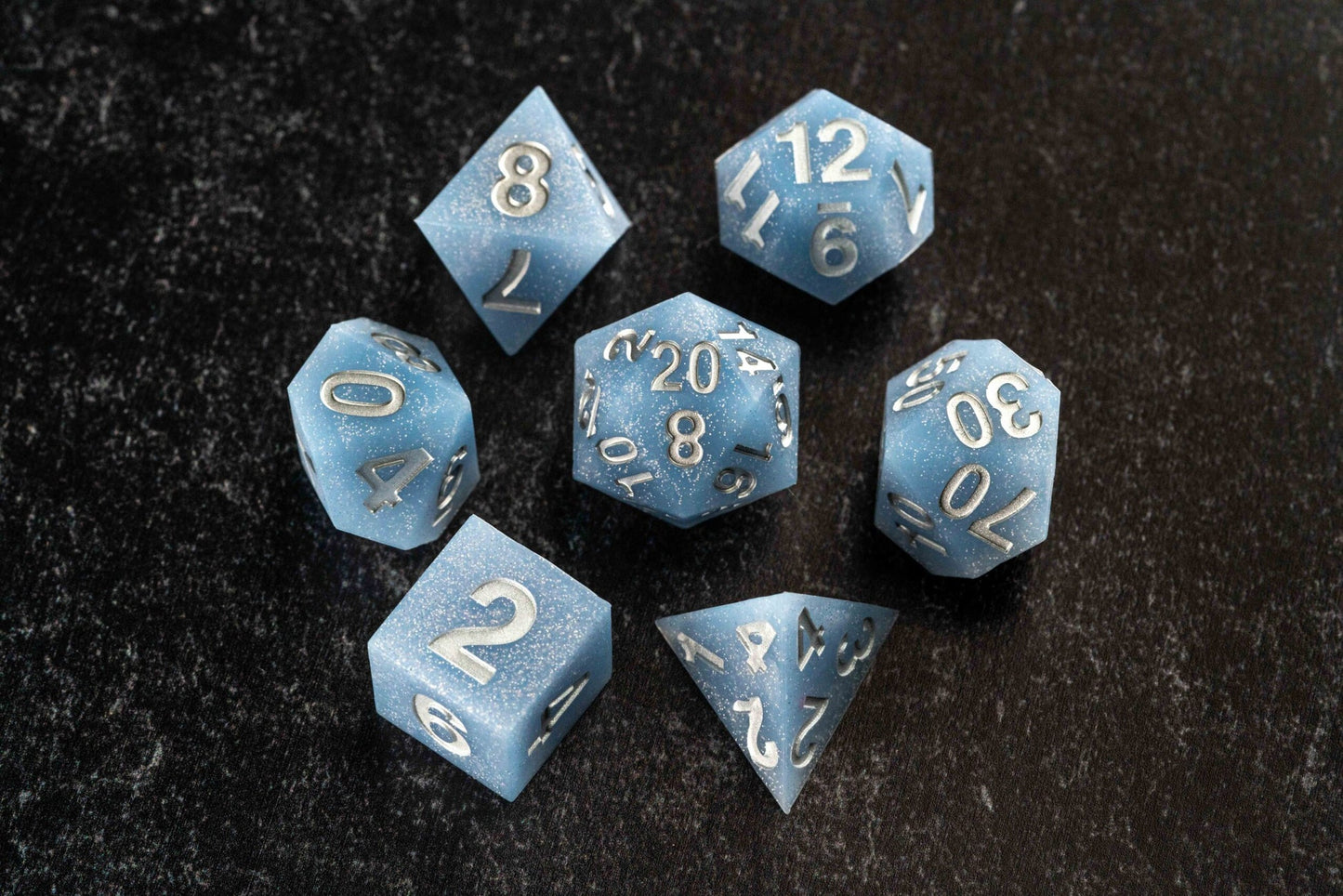 Sharp Edge Silicone Rubber 7 Polyhedral Dice Set - Glacial Debris - Fanroll Dice