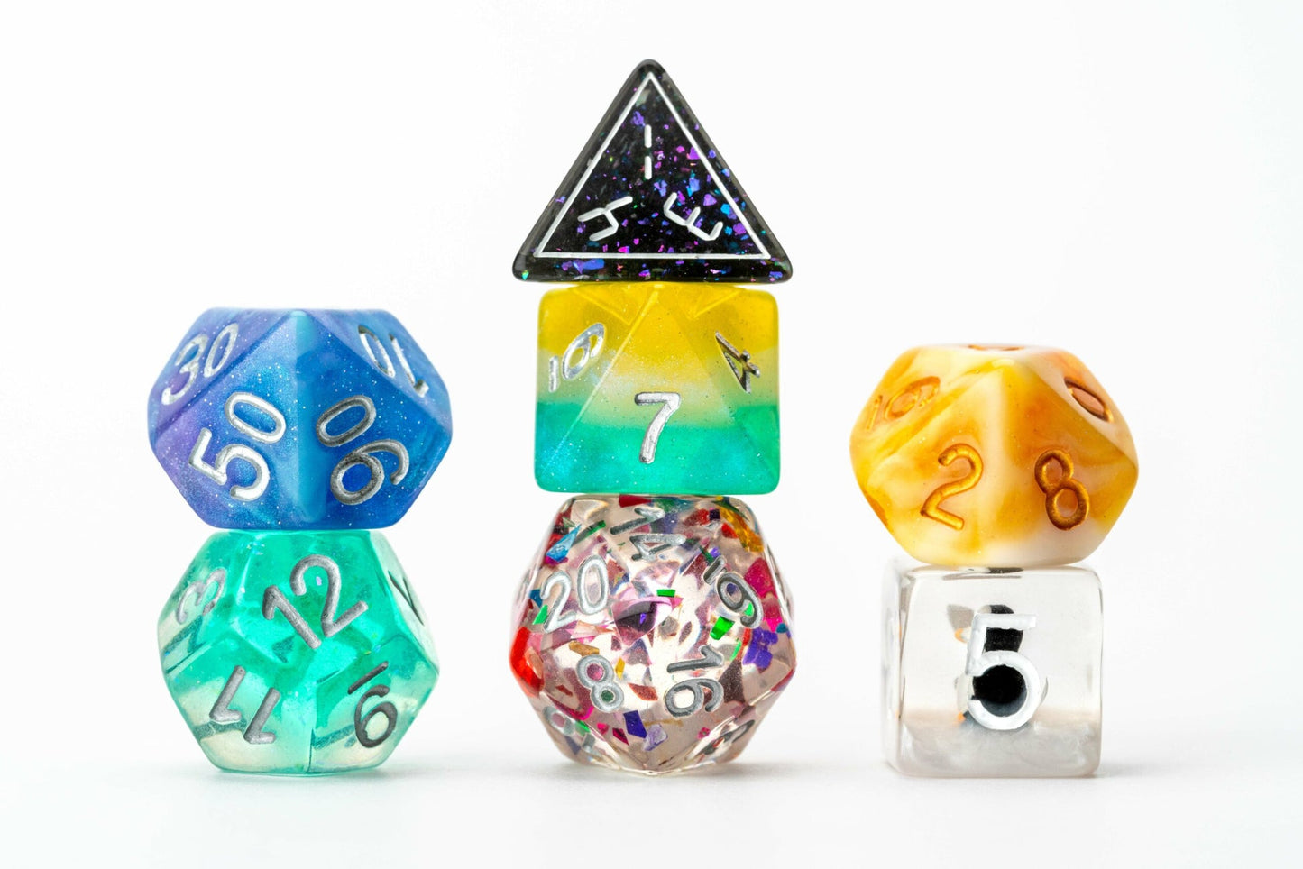 Mystery Misfit Resin 16mm 7 Polyhedral Dice Set - Fanroll Dice