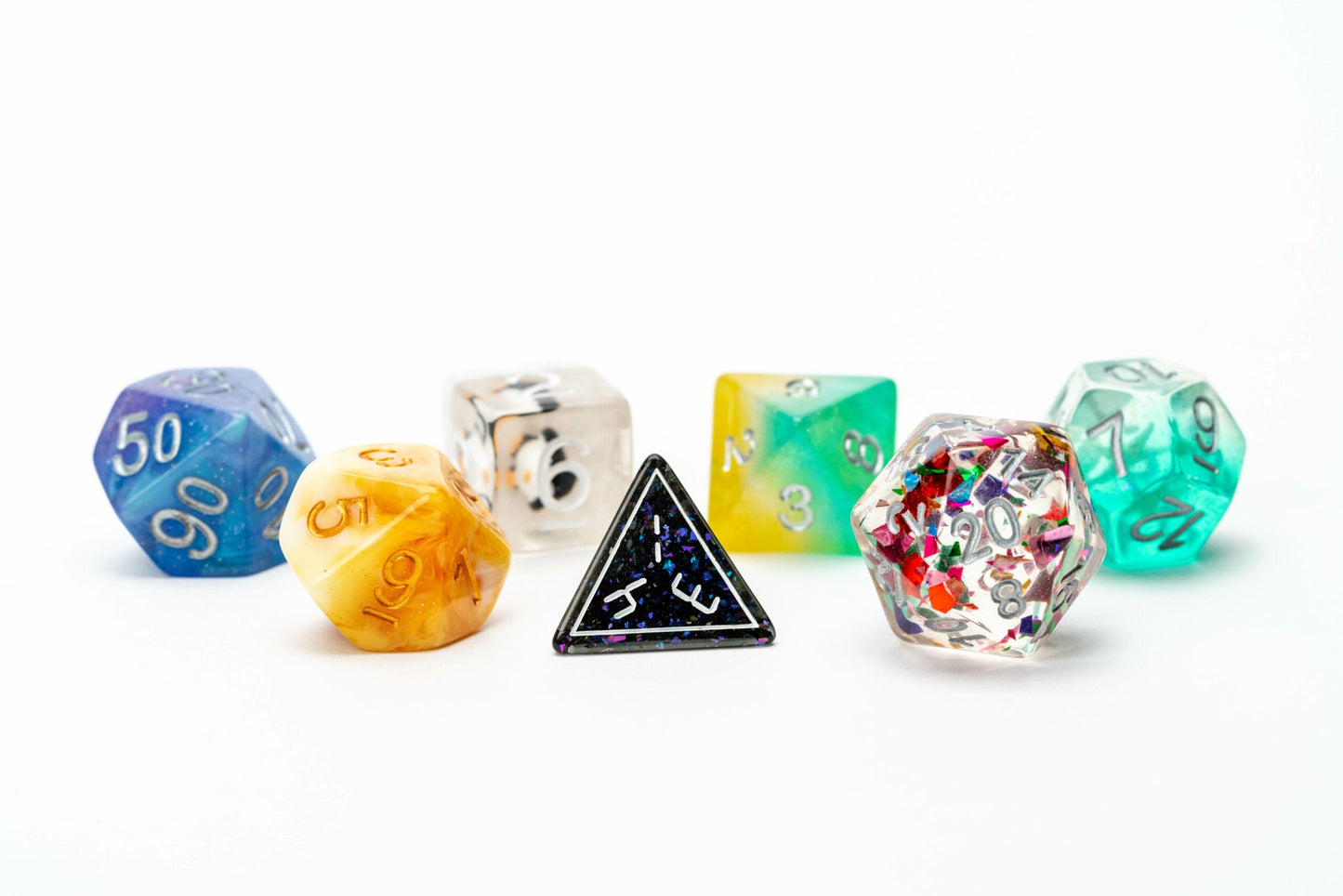 Mystery Misfit Resin 16mm 7 Polyhedral Dice Set - Fanroll Dice