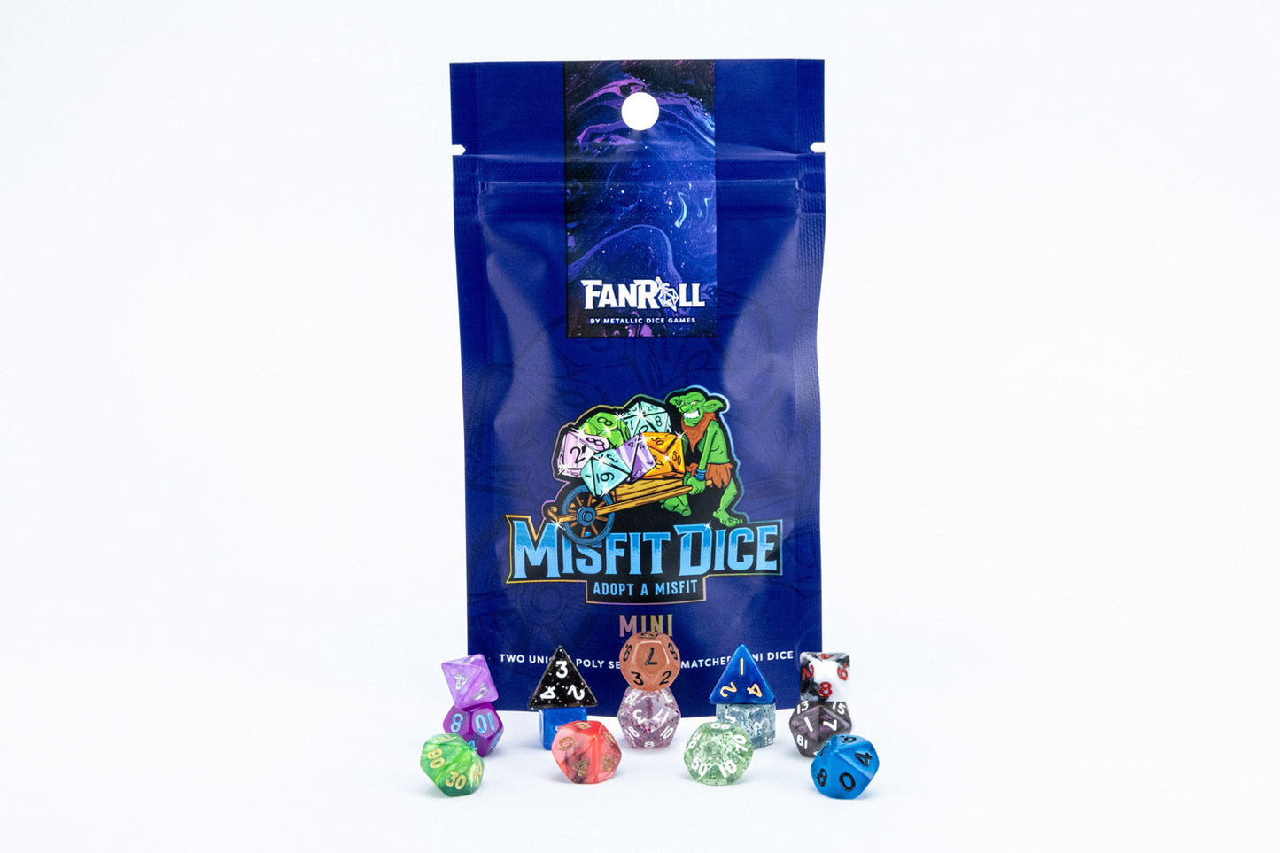 Mystery Misfit Mini 10mm 7 Polyhedral Dice (Single Pack with 2 Full Sets) - Fanroll Dice