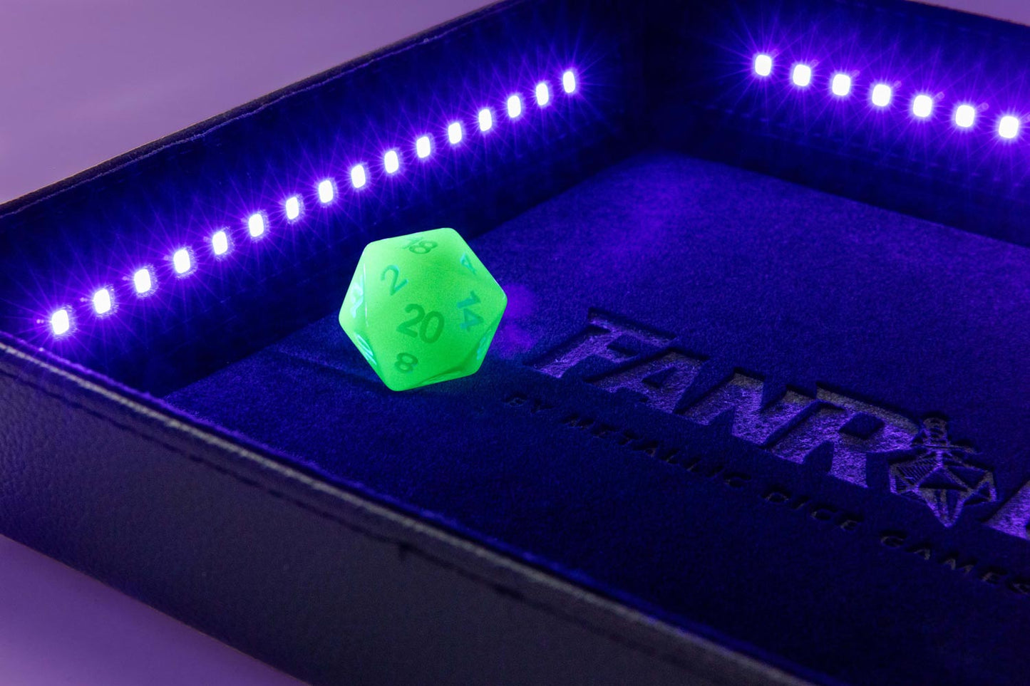 Shadowlight Dice Tray - Blacklight Dice Tray with Blacklight d20: Black - Fanroll Dice