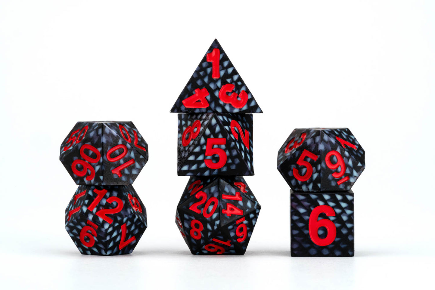 Dragon Storm Silicone 7 Polyhedral Dice Set: Black Dragon Scales - Fanroll Dice