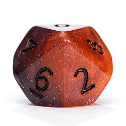 “Fireball” Aether Dice - Polyhedral 7-Dice Set - Smoldering Orange, Raging Smoke, and Fulminating Reds – w/ Black Numbers