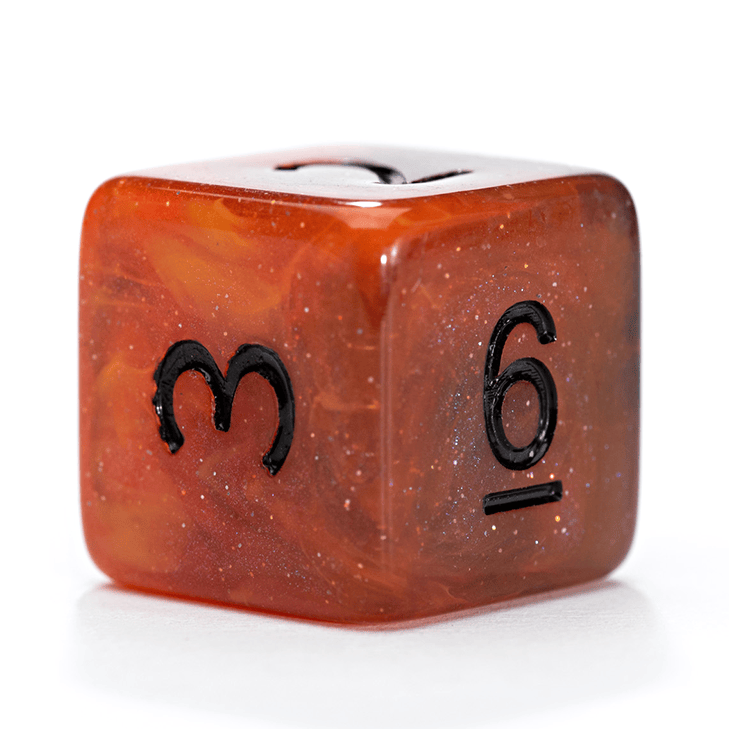 “Fireball” Aether Dice - Polyhedral 7-Dice Set - Smoldering Orange, Raging Smoke, and Fulminating Reds – w/ Black Numbers