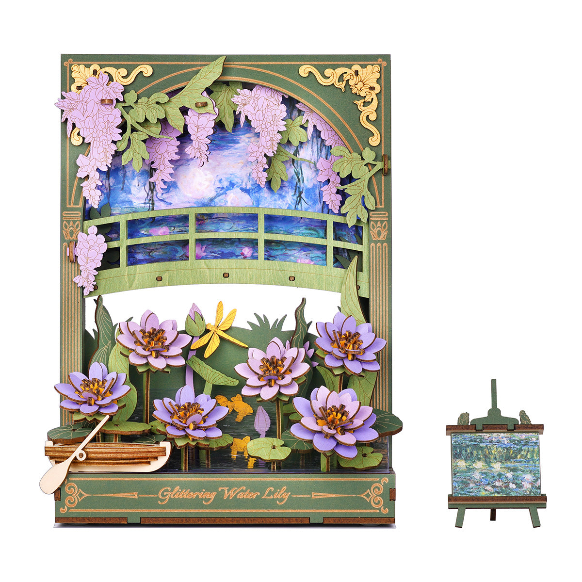 Glittering Waterlily 3D Wooden Display Painting with LED Light - Van Gogh